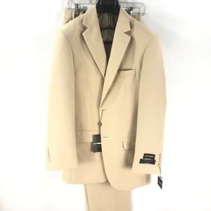 LUCCI Men's Beige Suit 2 Button Single Breasted Flat Front Pants Size 34R